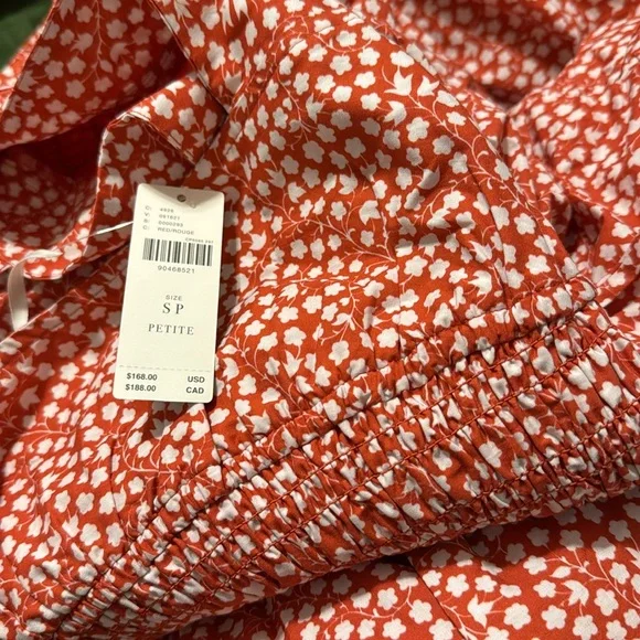 ✨ Anthropologie Puff-Sleeve Smocked Poplin Midi Dress Sz SP - Picture 6 of 6